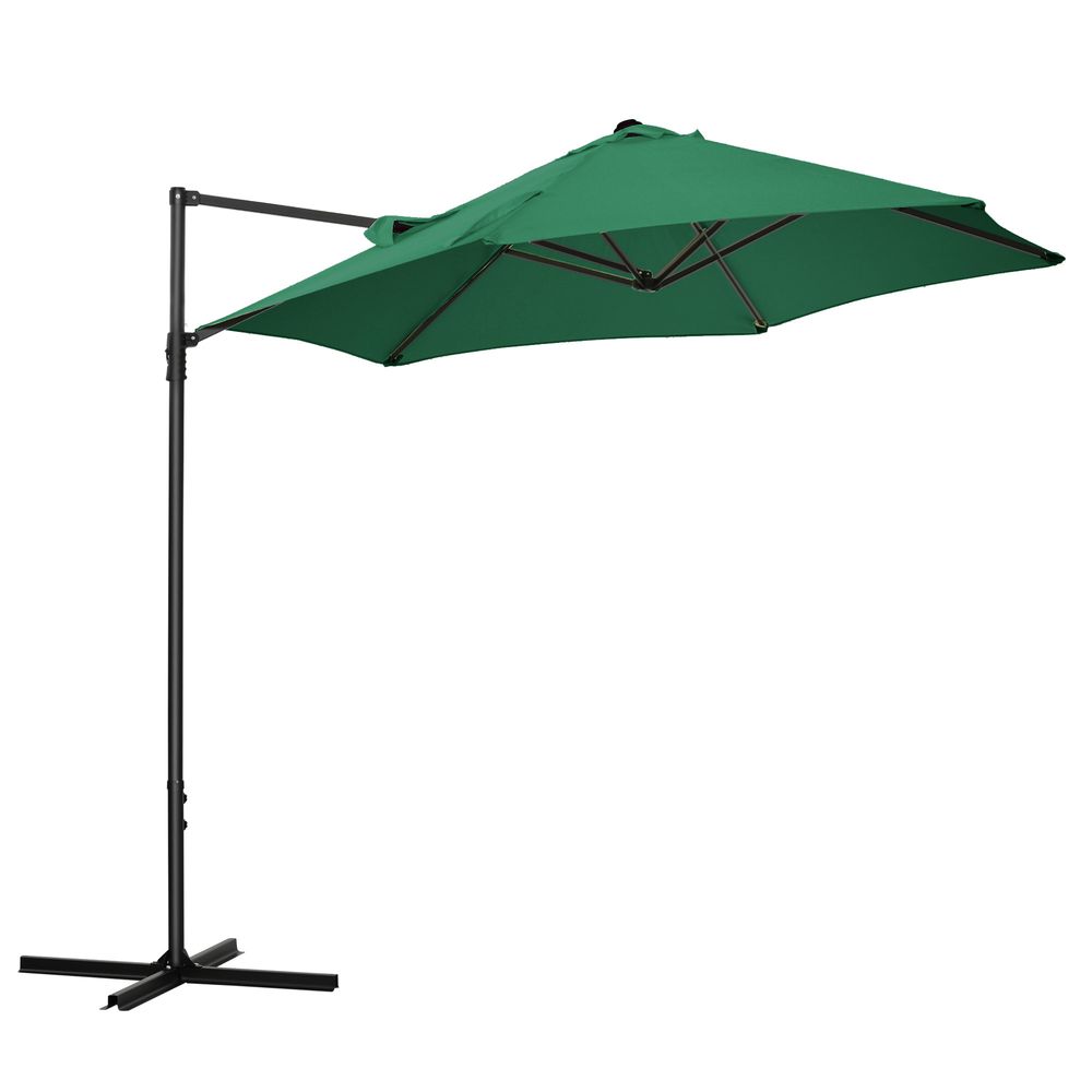 2.5M Garden Cantilever Parasol with 360 Rotation and Cross Base, Green S0671114943