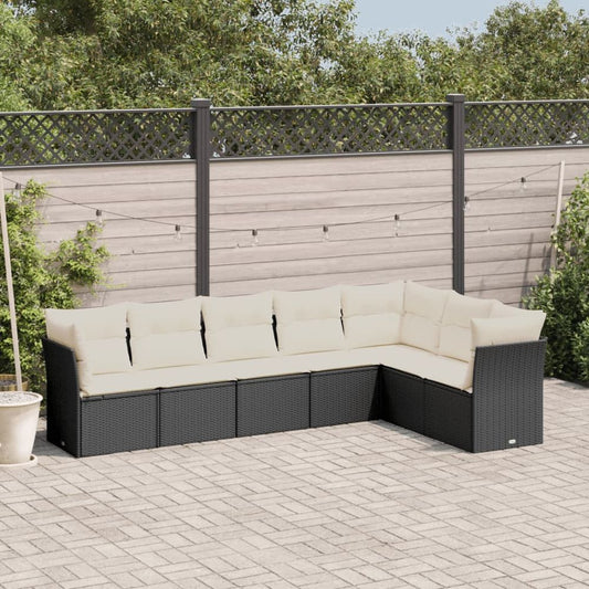 vidaXL 7 Piece Garden Sofa Set with Cushions Black Poly Rattan S0671428822