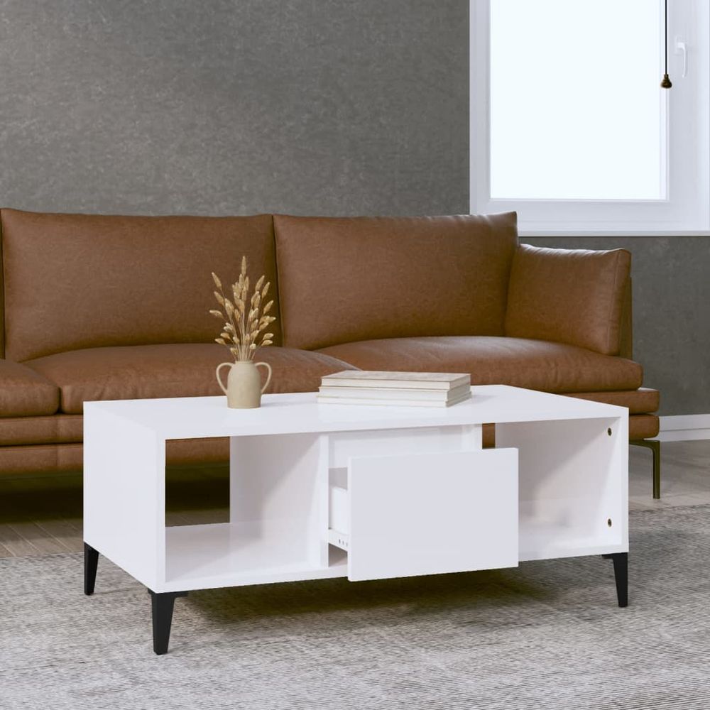 vidaXL Coffee Table High Gloss White 90x50x36.5 cm Engineered Wood S0671105438