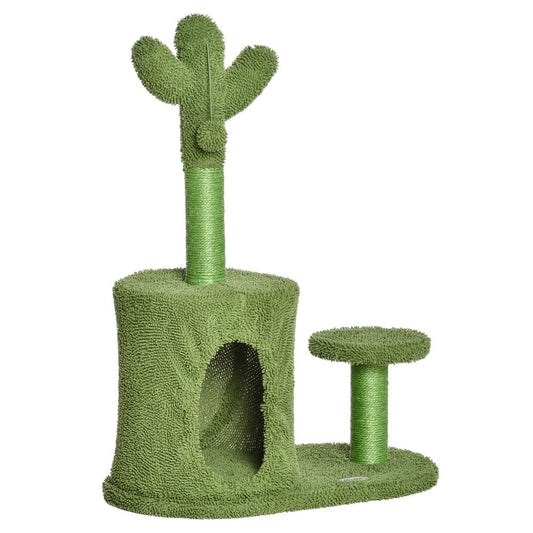 Cat Tree Tower Cactus Shape w/ Scratching Post Condo Perch Toy Ball - Green S0671070882