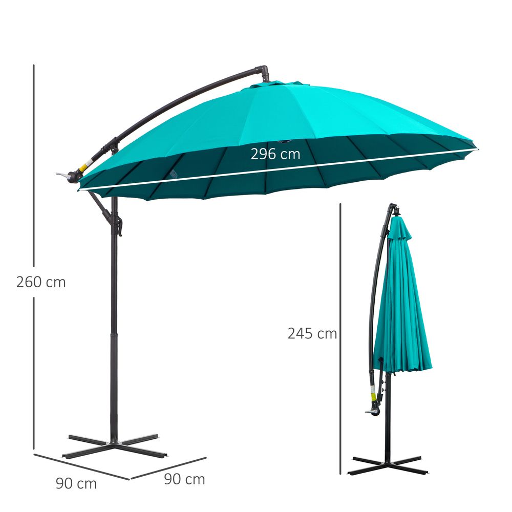 3(m) Cantilever Shanghai Parasol Crank Handle, Cross Base, Turquoise Outsunny S0671080376