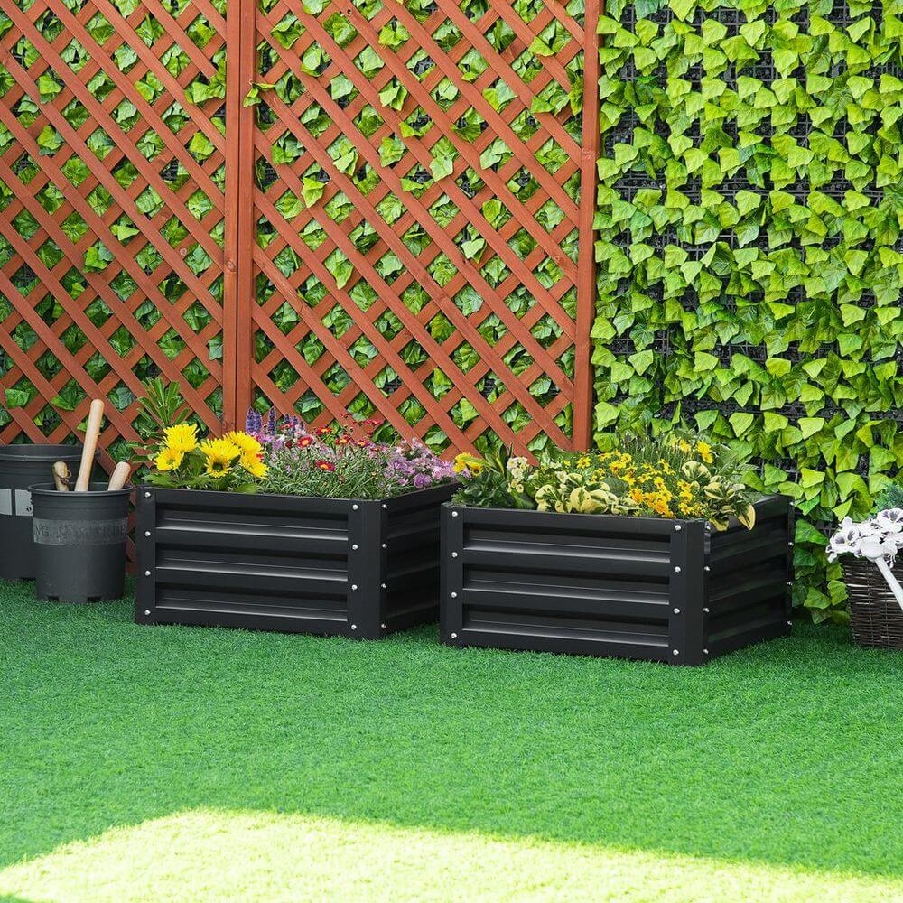 Outsunny Set of 2 Raised Garden Bed Galvanised Planter Box Easy Setup Grey S0671391670