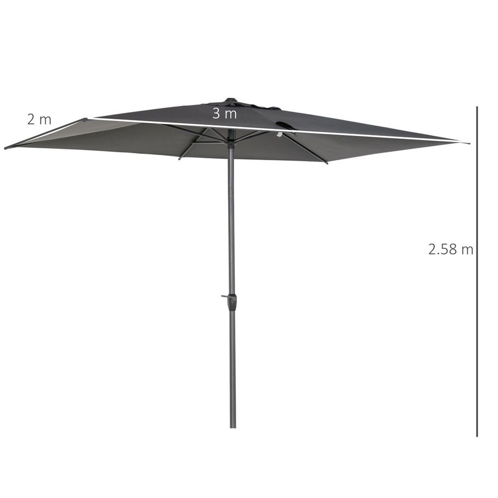 2.58m Aluminium Garden Parasol Sun Umbrella Angled Canopy Grey S0671149270