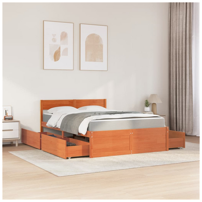 vidaXL Bed with Drawers and Mattress Wax Brown 120x200 cm Solid Wood Pine S0671489510