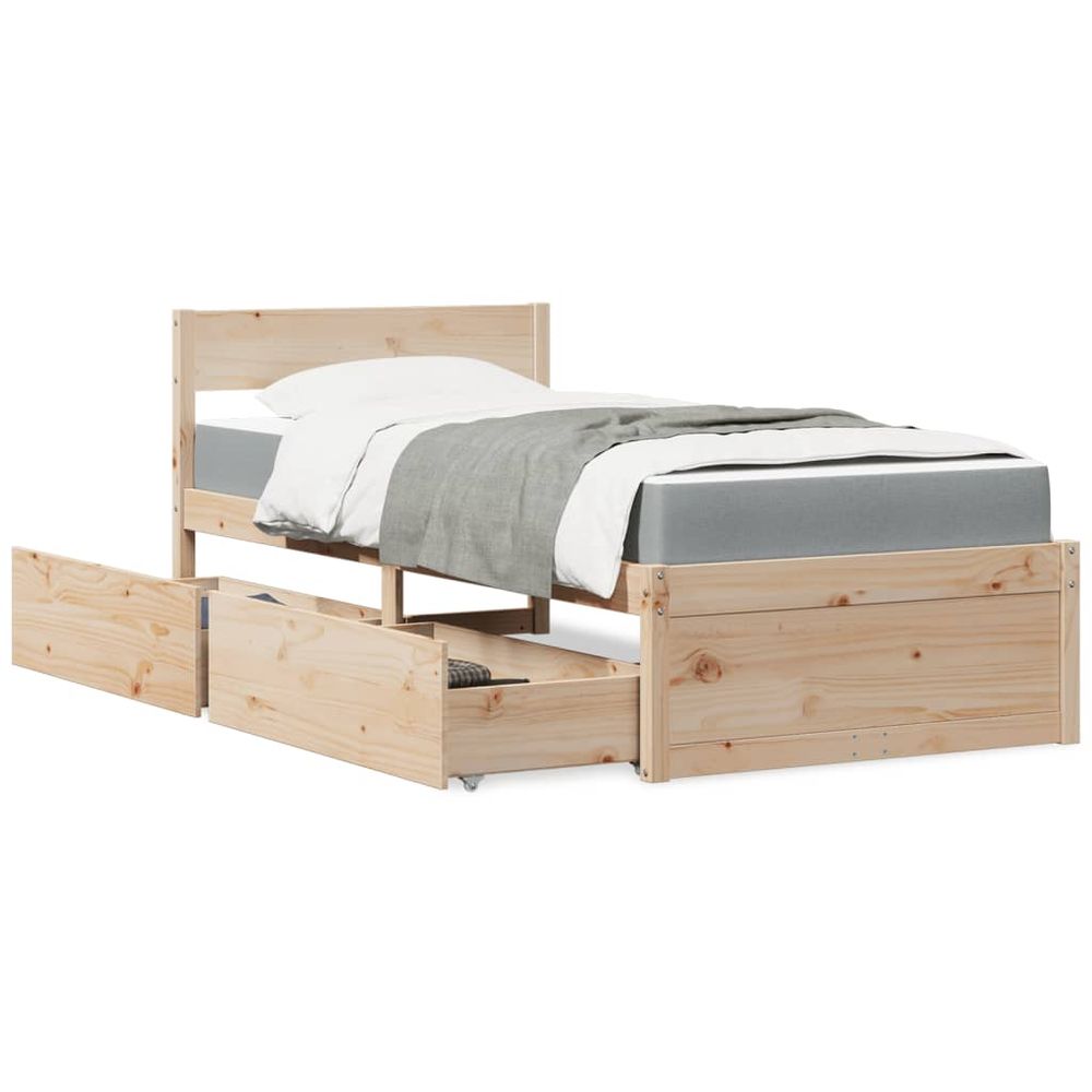 vidaXL Bed with Drawers and Mattress 90x190 cm Single Solid Wood Pine S0671489439