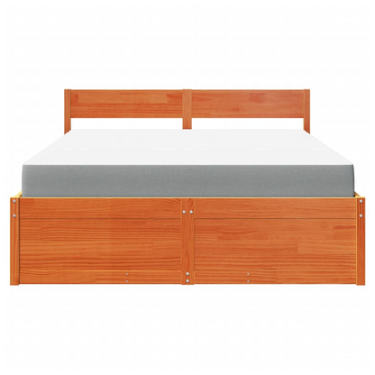 vidaXL Bed with Drawers and Mattress Wax Brown 140x200 cm Solid Wood Pine S0671489365