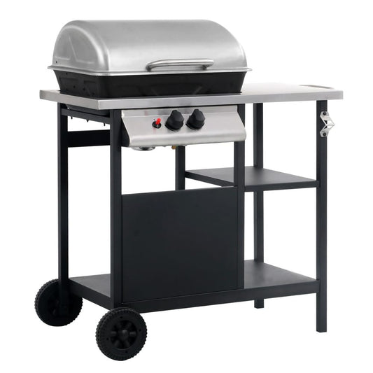 Gas BBQ Grill with 3-layer Side Table Black and Silver S069811673