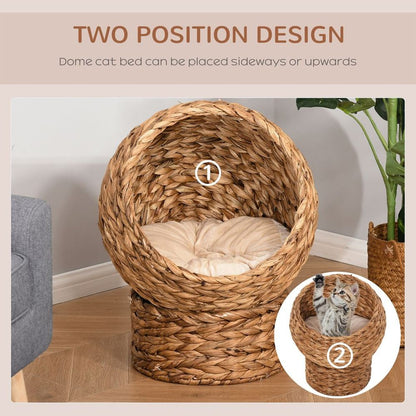 Wicker Cat House, Raised Cat Bed with Cylindrical Base, 42 x 33 x 52cm S0671148931