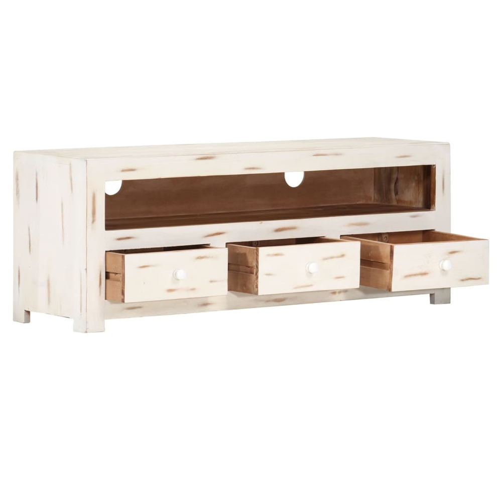 vidaXL TV Cabinet Solid Wood Acacia 110x30x40 cm White V0671191845