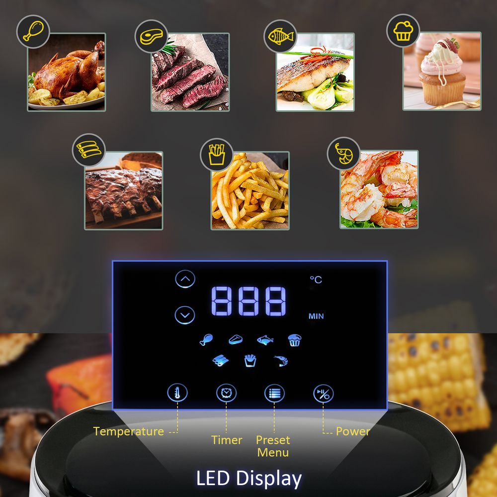 Digital Air Fryer, 1300W 2.5L Rapid Air Circulation, Timer and Nonstick White S0671071705