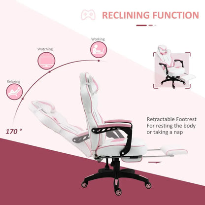 Gaming Chair Ergonomic Reclining w/ Manual Footrest Wheels Stylish Office Pink S0671102969