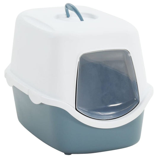 vidaXL Cat Litter Tray with Cover White and Blue 56x40x40 cm PP S0671056733