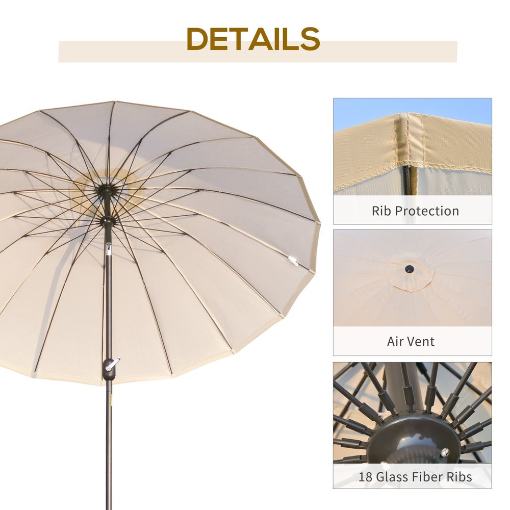 2.6m Round Curved Adjustable Parasol Outdoor Metal Pole Off-White V067942493