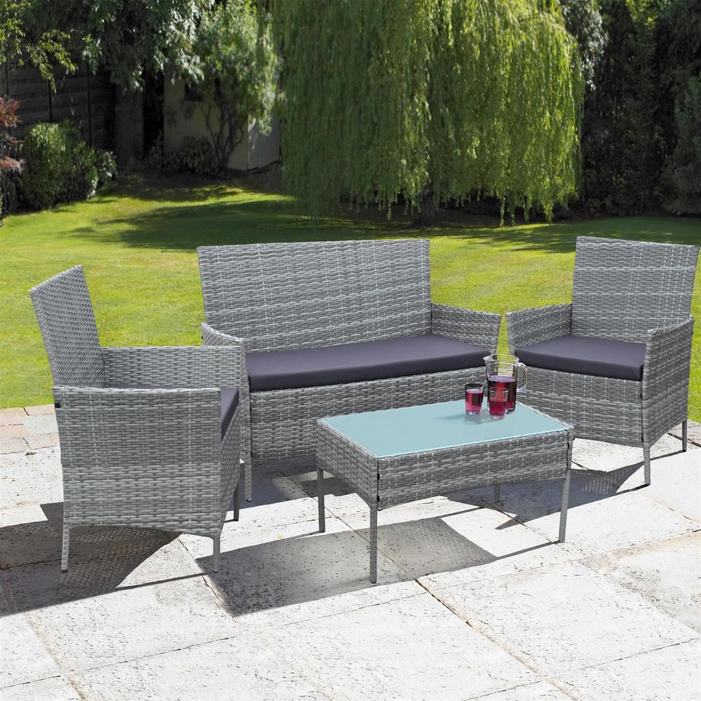 4 Piece Rattan Outdoor Furniture Garden Sofa Set V0671029832