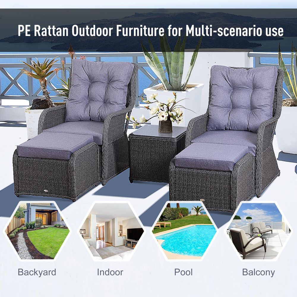 Deluxe 2-Seater Rattan Armchair & Table Set Grey S067941881