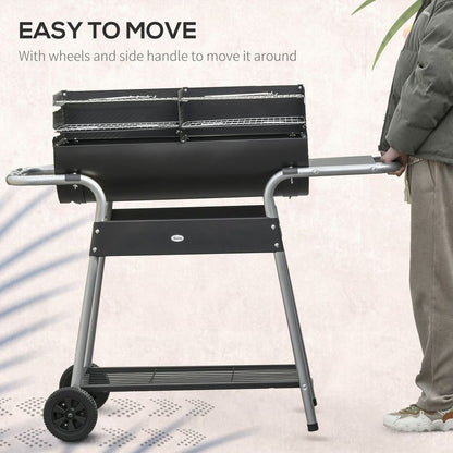 Outsunny Charcoal BBQ Grill with Double Grill, Table, Storage Shelf and Wheels S0671129930