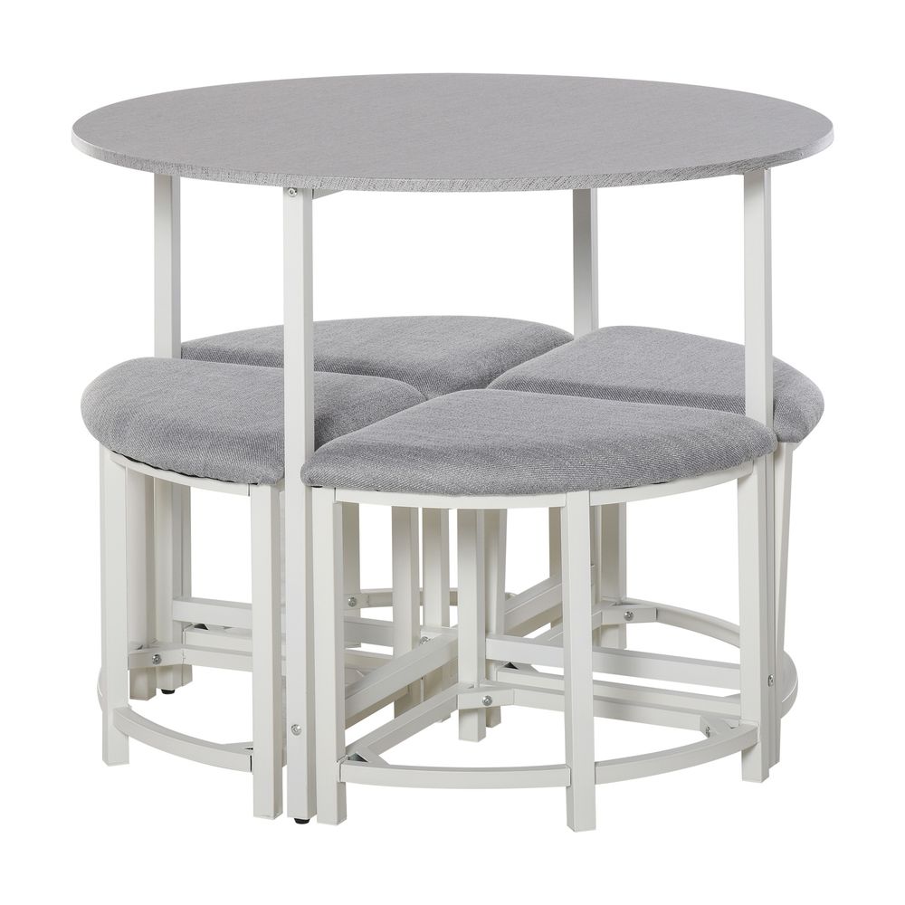 Modern Round Dining Table Set with 4 Upholstered Stools for Dining Room S0671079774