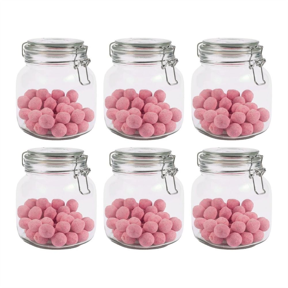 1L Glass Storage Jars with Clip Top Lid - Set of 6 | M&W S0671145417