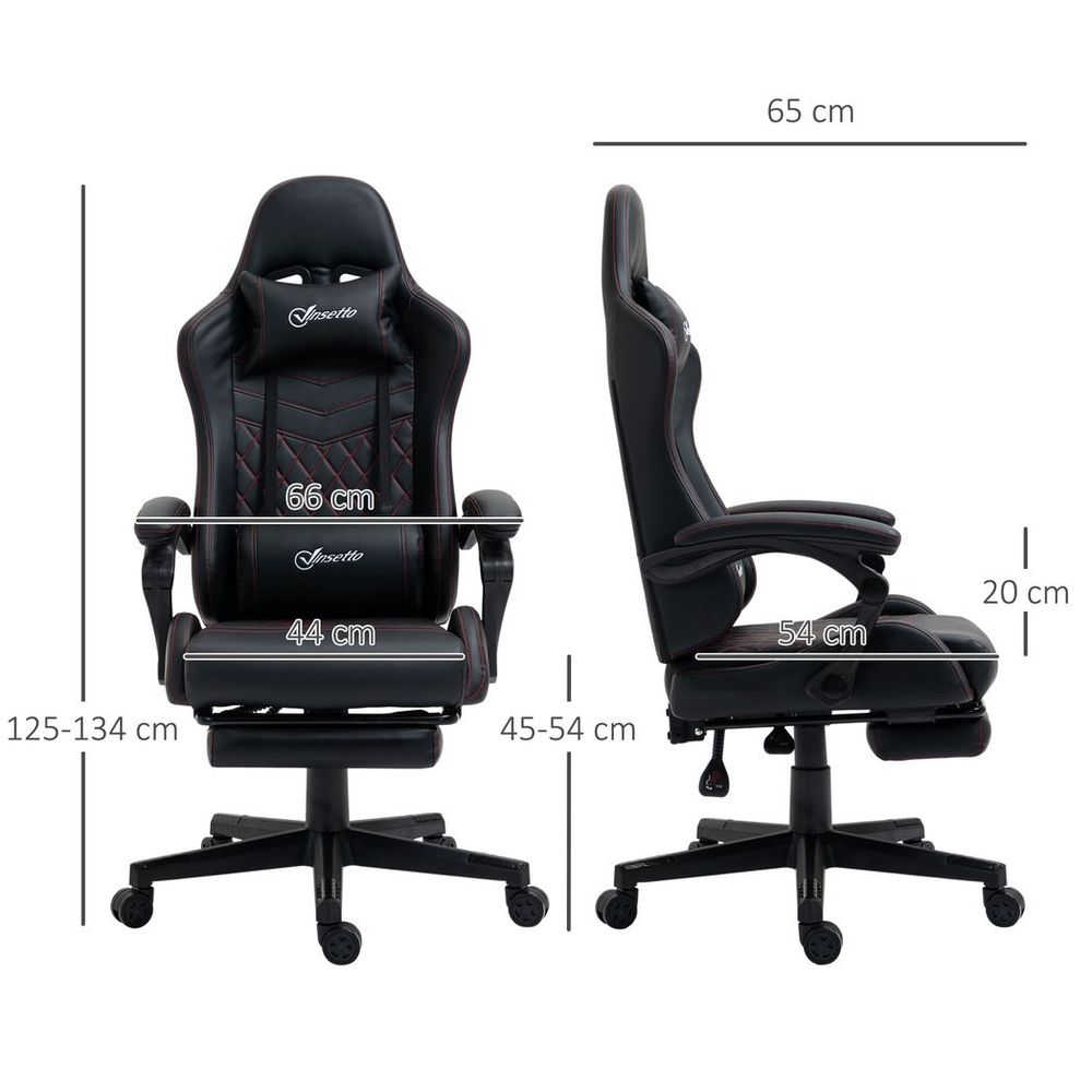 Racing Gaming Chair PU Leather Gamer Recliner Home Office, Black S0671210960