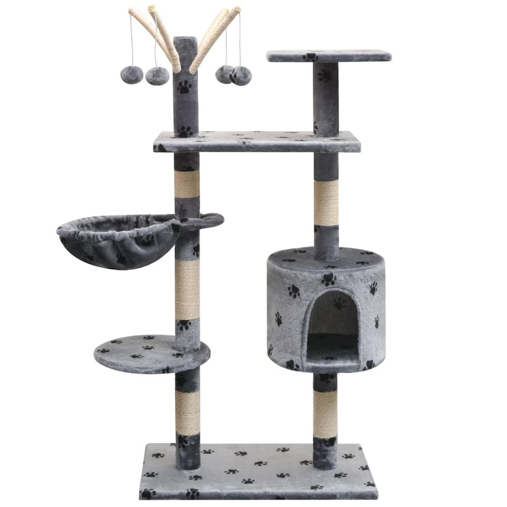 vidaXL Cat Tree with Sisal Scratching Posts 125 cm Paw Prints Grey S069789316