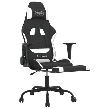 Swivel Gaming Chair with Footrest Black and White Fabric S0671093073