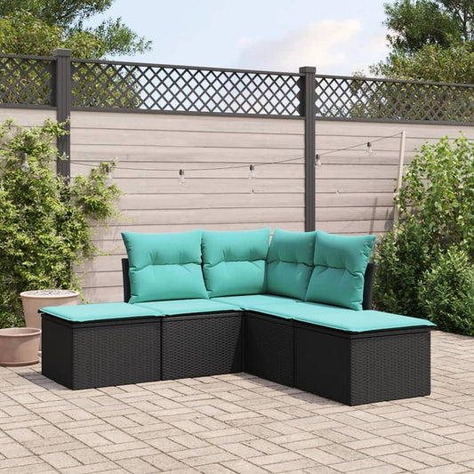 vidaXL 5 Piece Garden Sofa Set with Cushions Black Poly Rattan S0671428575