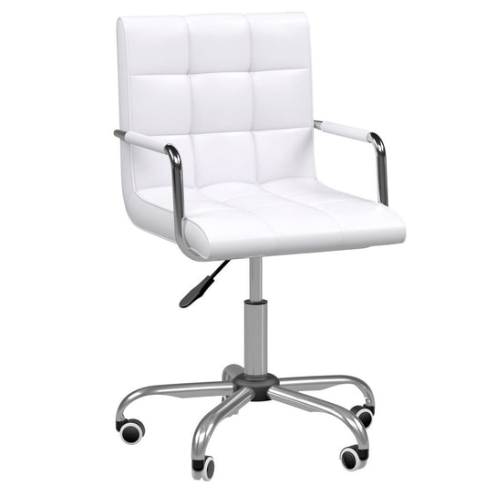 Mid Back PU Leather Home Office Chair Swivel Desk Chair with Arm, Wheel, White S0671114650