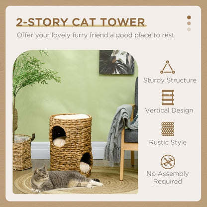 47cm Cat Barrel Tree for Indoor Cats w/ Two Cat Houses, Cushion S0671149251