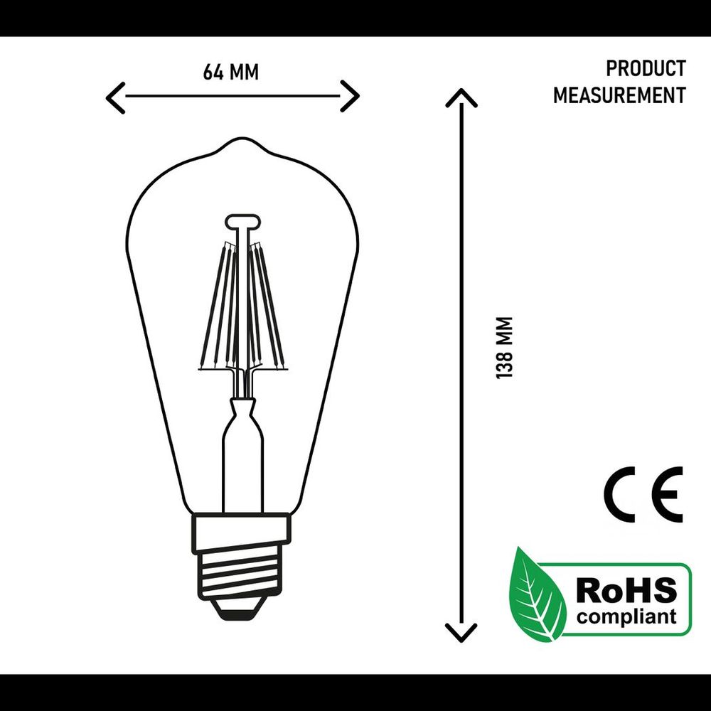 2Pack E27 LED Edison Dimmable Vintage Amber Glass Warm white 2700K Light Bulb S0671114263