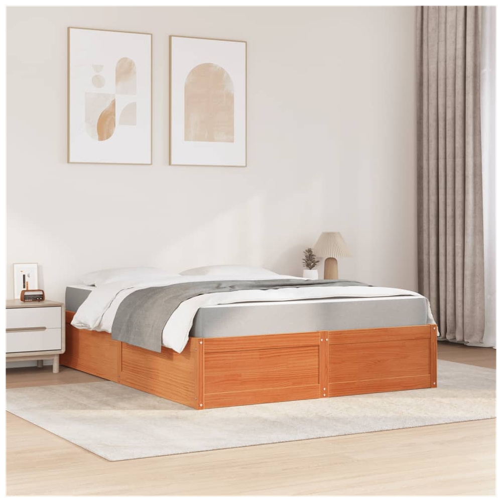 vidaXL Bed with Mattress Wax Brown 140x200 cm Solid Wood Pine S0671489455