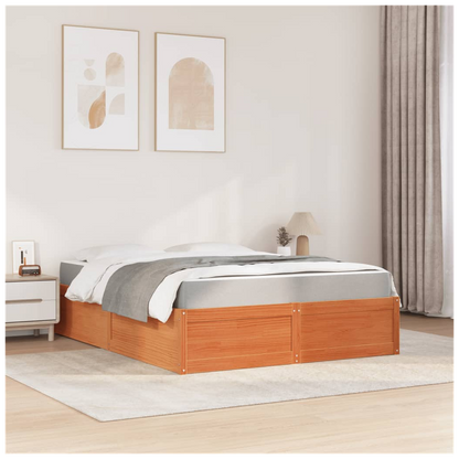 vidaXL Bed with Mattress Wax Brown 140x200 cm Solid Wood Pine S0671489455