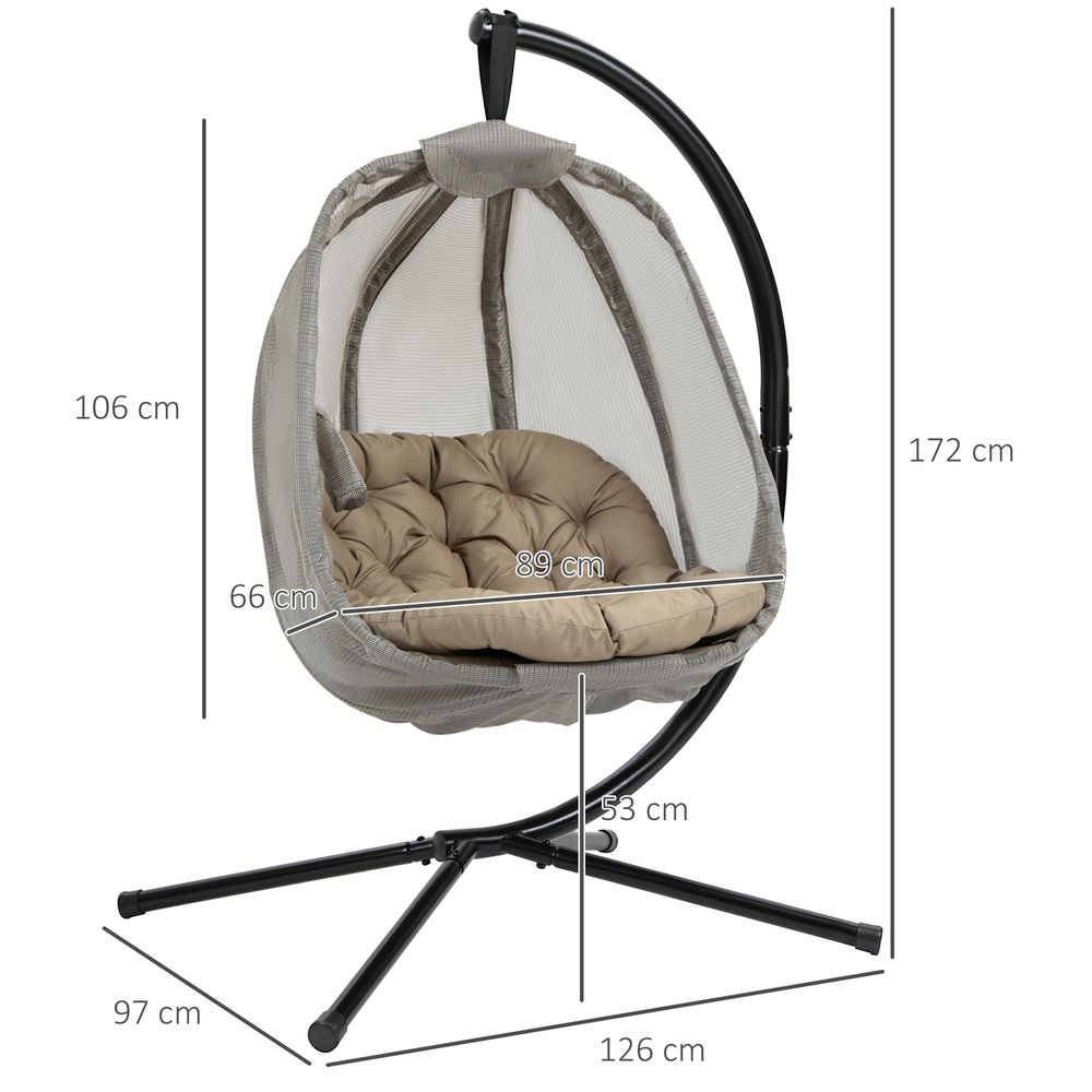 Hanging Egg Chair, Swing Hammock with Cushion and Stand, Khaki S0671072059