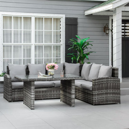 5-Seater Patio Dining Table Sets All Weather PE Rattan Sofa Cushions Grey S0671072406