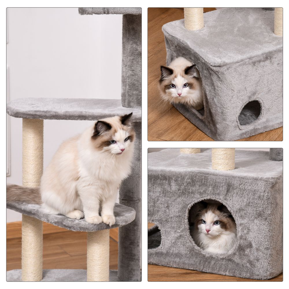 Cat Tree Kitten Tower w/ Scratching Post Condo Perches Hanging Ball Pawhut S0671081220