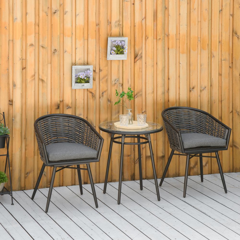 3Pc Rattan Bistro Set, Patio , w/ 2 Chairs & 1 Coffee Table , Grey S0671072369