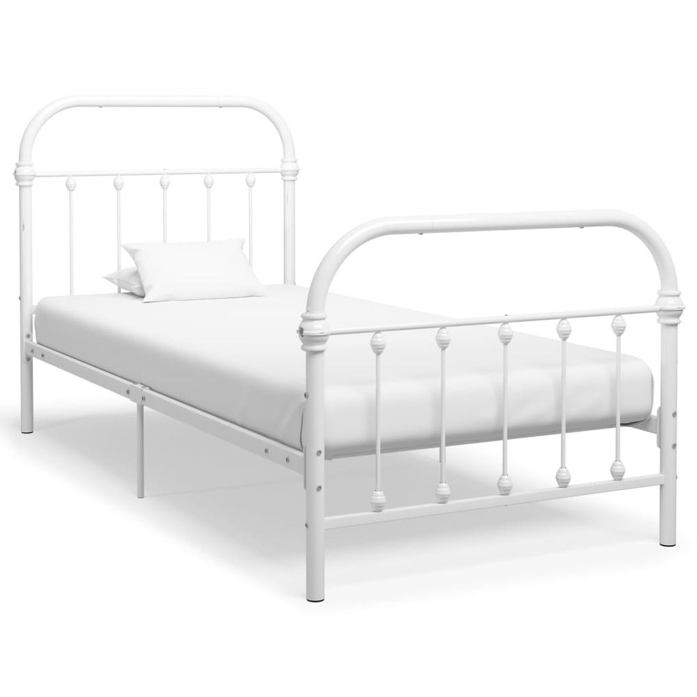 Bed Frame White Metal 90 x 200 cm to 180 x 200 cm S069795727