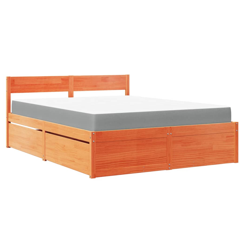 vidaXL Bed with Drawers and Mattress Wax Brown 160x200 cm Solid Wood Pine S0671489379