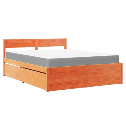 vidaXL Bed with Drawers and Mattress Wax Brown 160x200 cm Solid Wood Pine S0671489379