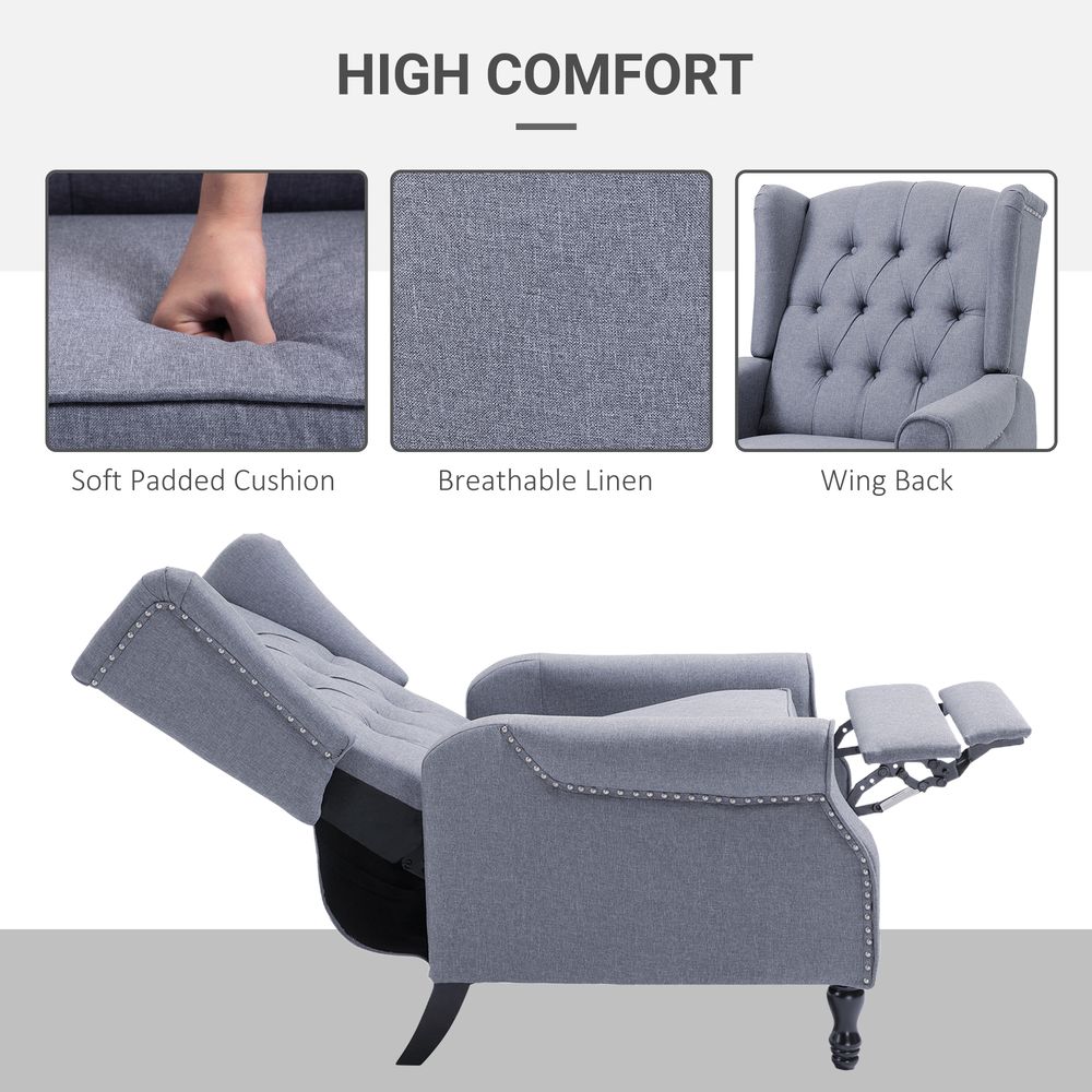 Recliner Armchair for Living Room Fabric Reclining Chair w/ Footrest Light Grey S0671347043