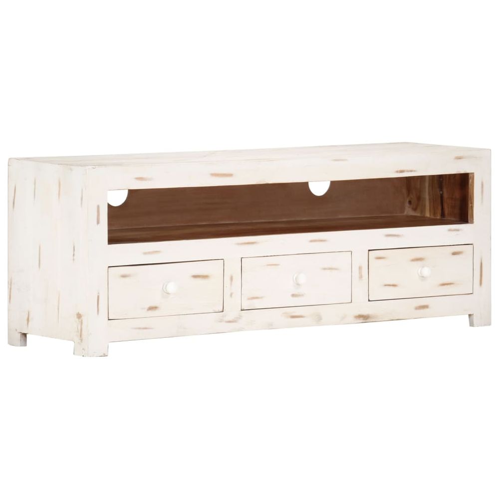 vidaXL TV Cabinet Solid Wood Acacia 110x30x40 cm White V0671191845