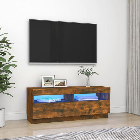 TV Cabinet with LED Lights Smoked Oak 100x35x40 cm S0671051637