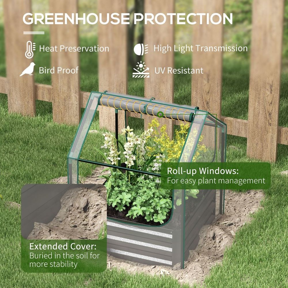 Outsunny Raised Garden Bed Planter Box with Greenhouse, Clear and Dark Grey S0671383500