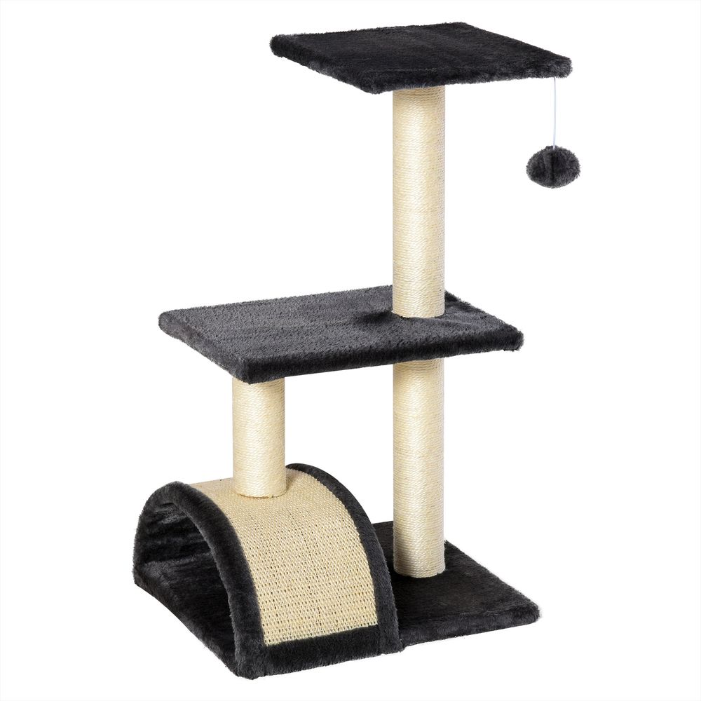 Cat Tree Activity Center Scratching Posts Sisal Arc Hanging Ball Grey Pawhut S0671081228