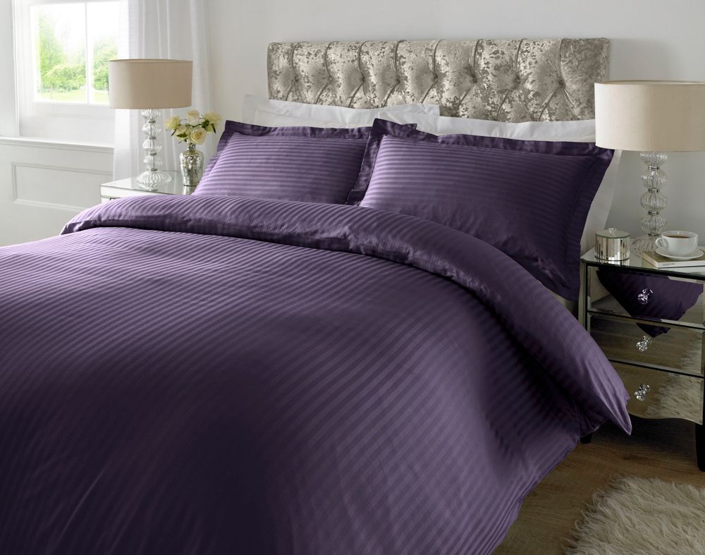 300 TC - 100% Cotton Sateen Stripe Duvet Cover Set Gothic Grape V002501771