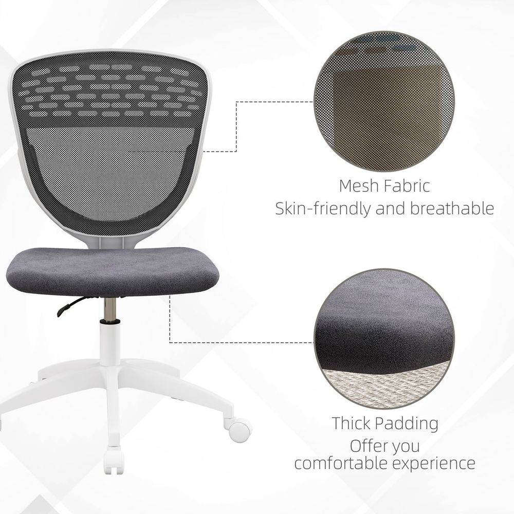 Vinsetto Desk Chair, Height Adjustable Mesh Office Chair with Wheels, Grey S0671383453