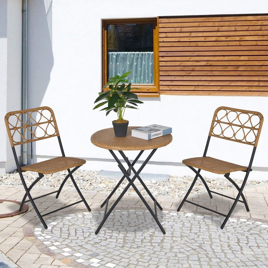 3 PCS Rattan Wicker Set Easy Folding, Hand Woven Rattan Coffee Table & Chairs S067941923