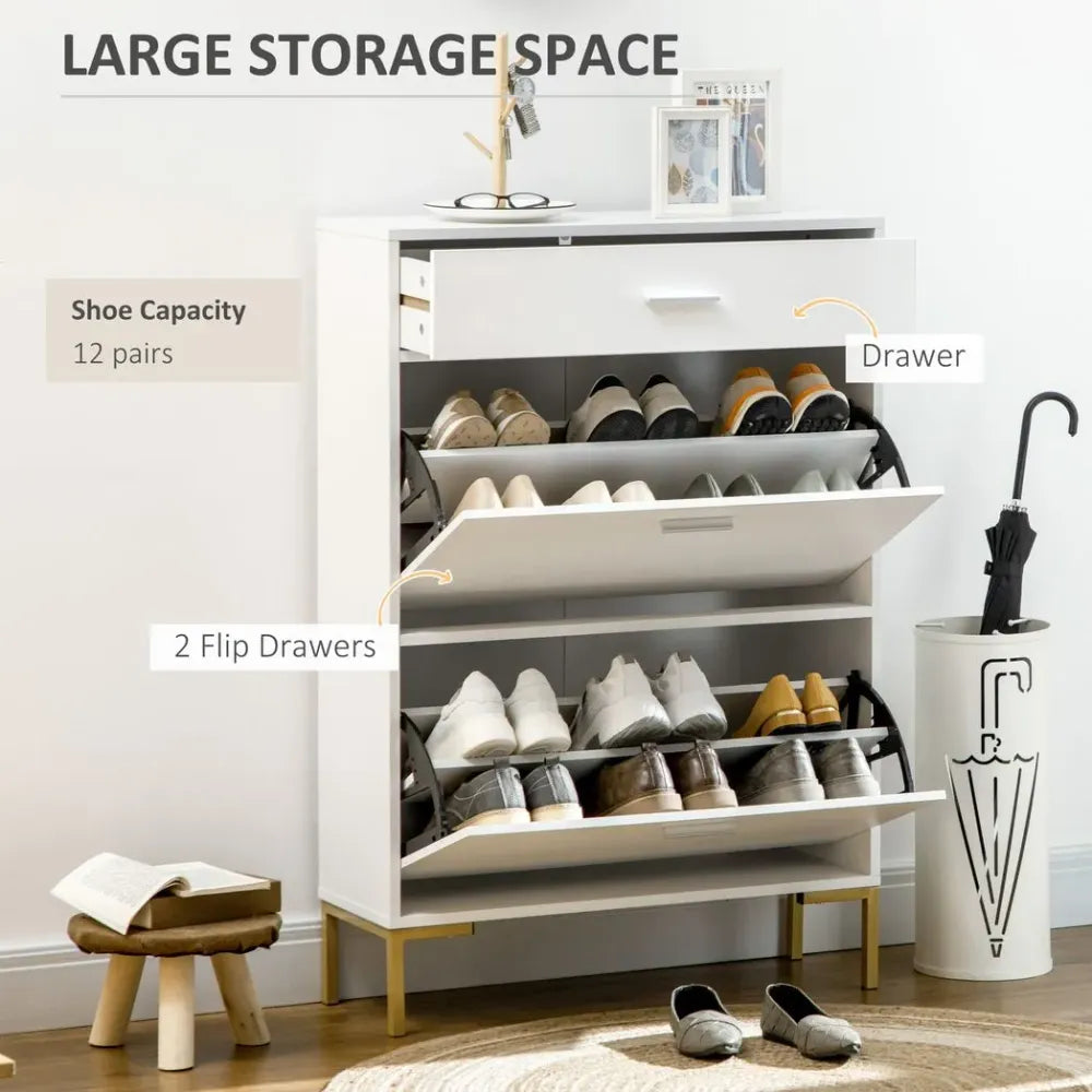 Modern Shoe Cupboard for Hallway w/ Flip Drawers 12 Pair Shoe Storage Organizer S0671097234