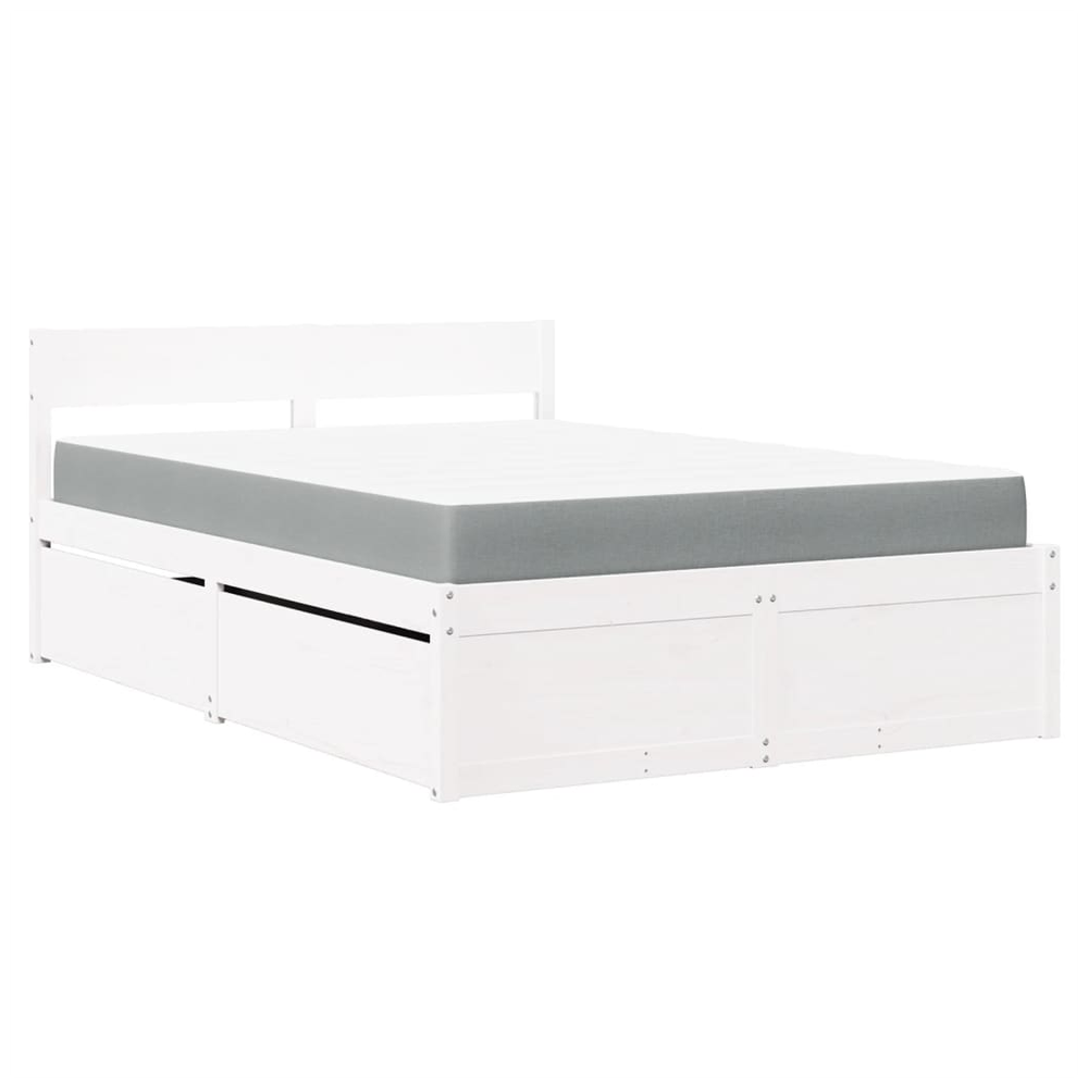 vidaXL Bed with Drawers and Mattress White 140x190 cm Solid Wood Pine S0671489417