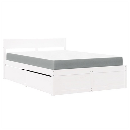 vidaXL Bed with Drawers and Mattress White 140x190 cm Solid Wood Pine S0671489417