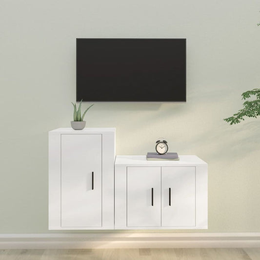 vidaXL 2 Piece TV Cabinet Set White Engineered Wood V0671194683